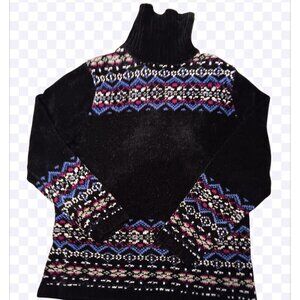 Vintage Designers Originals Studio Turtleneck Sweater Sz s Black Chenille 1990s